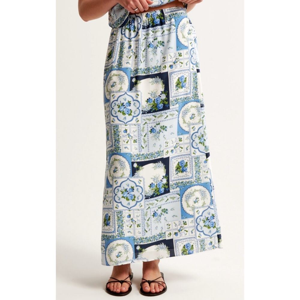 Abercrombie & Fitch Blue Floral Patchwork Maxi Skirt